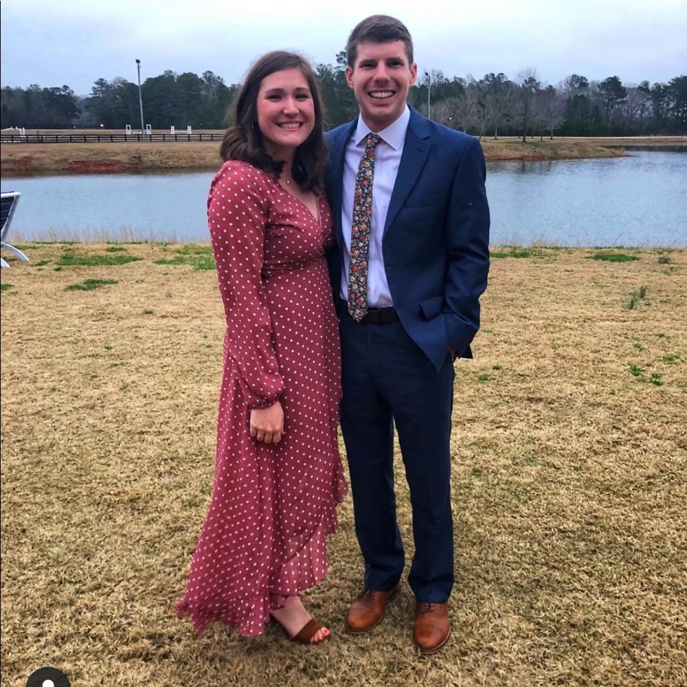 Pink polka dot boutique long sleeve wrap dress